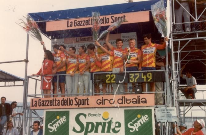 Ariostea celebrate victory in the team time trial at the 1989 Giro