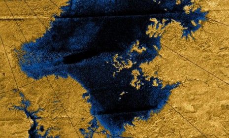 Images from NASA&amp;#039;s 2004 Cassini mission show river networks draining into lakes in north polar region of Saturn&amp;#039;s largest natural satellite, Titan.