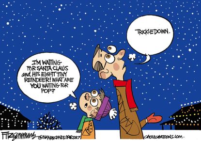 Political cartoon U.S. GOP tax reform trickle-down Christmas