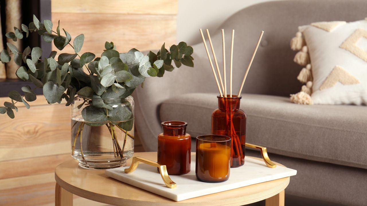 eucalyptus and candles in a living room