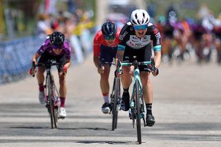 SARGENTES DE LA LORA SPAIN MAY 20 Grace Brown of Australia and Team BikeExchange Elise Chabbey of Switzerland and Team Canyon SRAM Racing Niamh FisherBlack of New Zealand and Team SD Worx sprint at arrival during the 6th Vuelta a Burgos Feminas 2021 Stage 1 a 100km stage from Villadiego to Sargentes de la Lora 1013m VueltaBurgos BurgosFem UCIWWT on May 20 2021 in Sargentes de la Lora Spain Photo by Luc ClaessenGetty Images