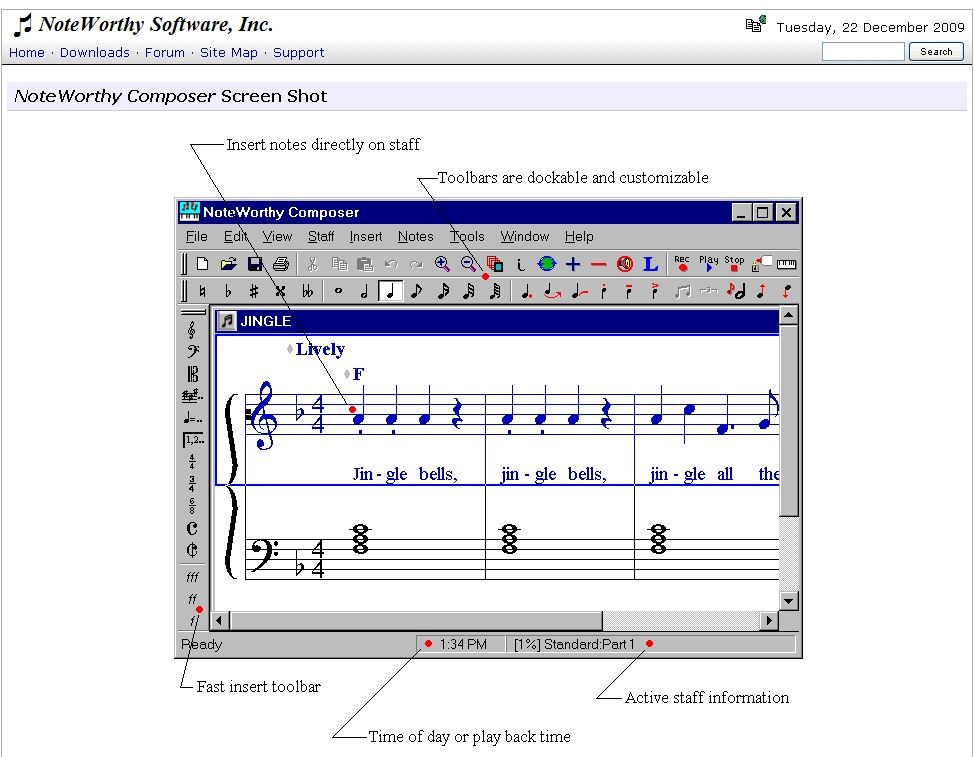 NoteWorthy Composer image: These are all the parts to the editor and their descriptions.