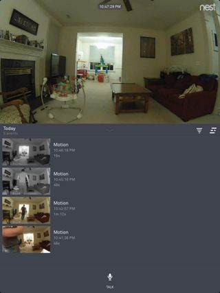 In vertical orientation, Nest Cam shows alerts alongside the live video feed.