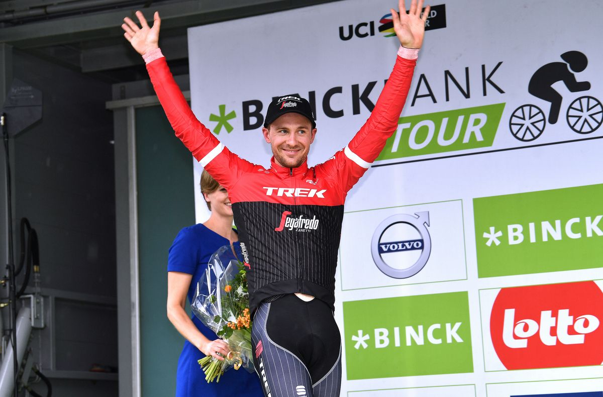 Edward Theuns (Trek-Segafredo) steps onto the podium