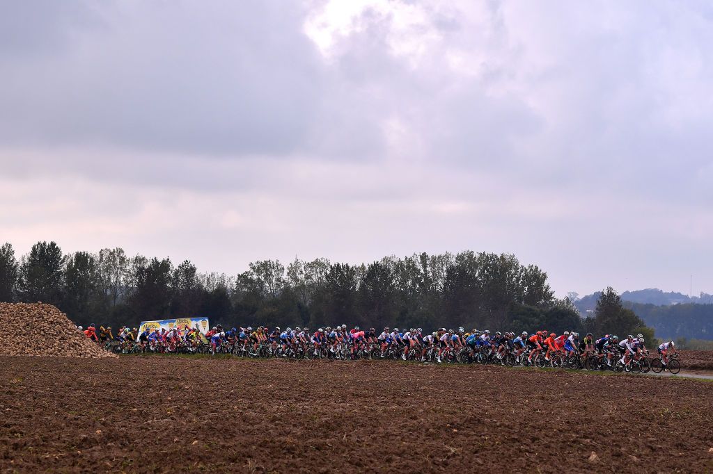 OUDENAARDE BELGIUM OCTOBER 18 Peloton Landscape during the 104th Tour of Flanders 2020 Ronde van Vlaanderen Men Elite a 2433km race from Antwerpen to Oudenaarde RVV20 FlandersClassic on October 18 2020 in Oudenaarde Belgium Photo by Luc ClaessenGetty Images