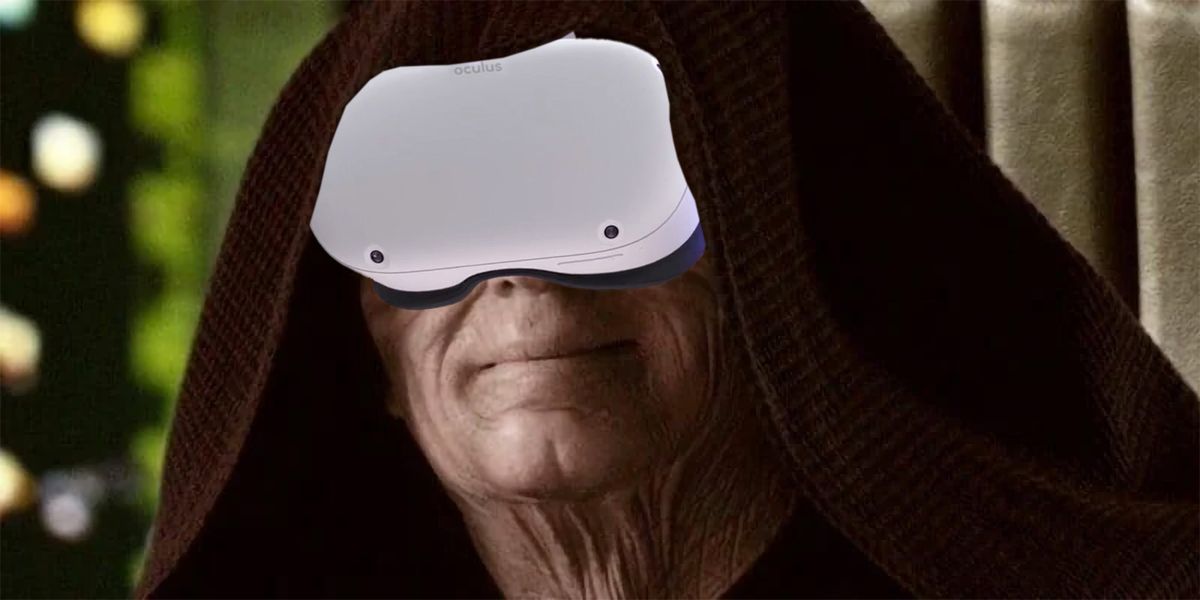 Emperor Palpatine wearing a Meta Quest 2 headset