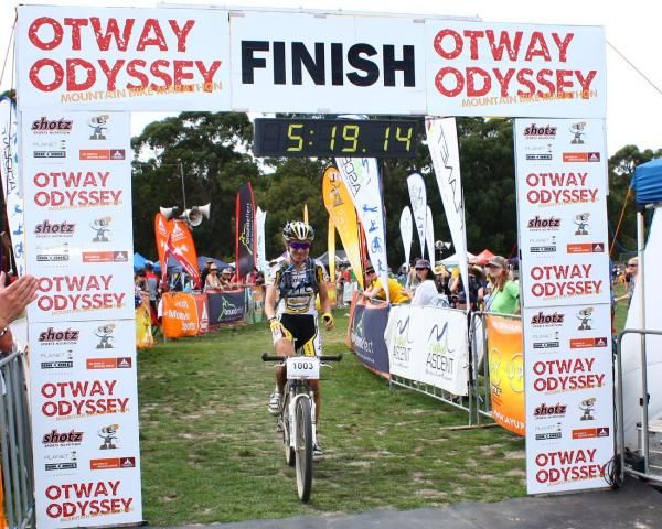 Overall 100km female winner Judith Arndt cross the line in a time of 5:48:59.