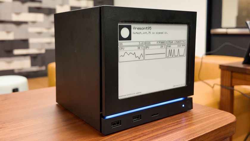 Valve&#039;s new Steam Machine during a visit to Valve HQ in Bellevue, Washington. The Steam Machine is a compact living room gaming PC.