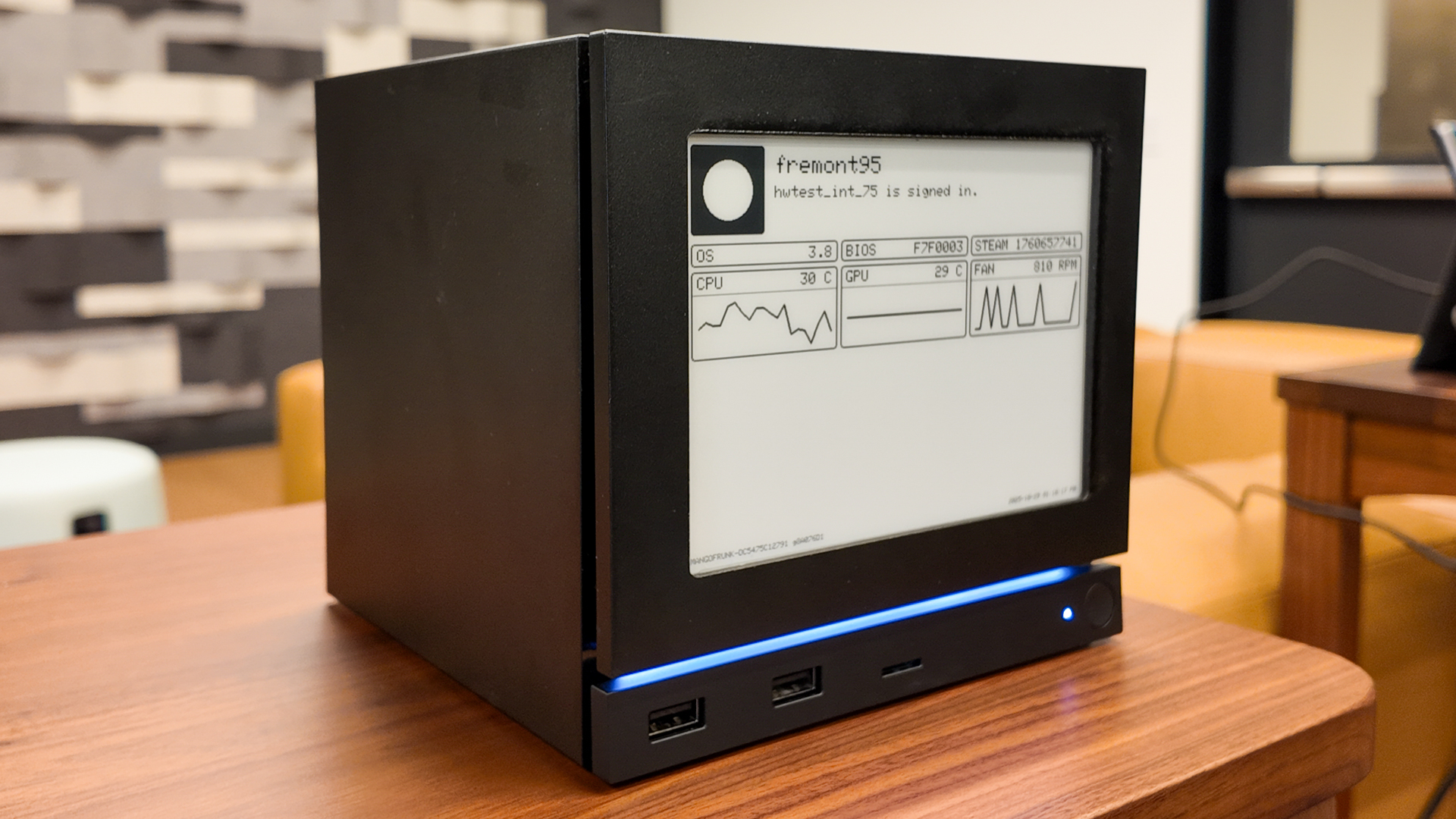 Valve's new Steam Machine during a visit to Valve HQ in Bellevue, Washington. The Steam Machine is a compact living room gaming PC.