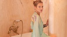 Kate Moss in her pink marble bathroom
