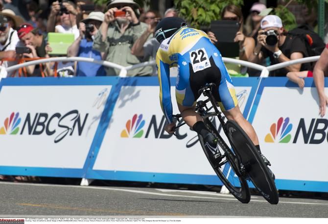 Mark Cavendish (Omega Pharma-Quickstep) in the first leader's jersey of the 2014 Tour of Calfiornia