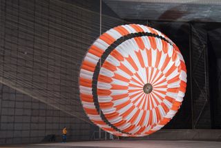 In this June 2017 photo, the supersonic parachute design that landed the Perseverance Mars rover on Mars on Feb. 18, 2021, underwent testing in a wind tunnel at NASA's Ames Research Center.