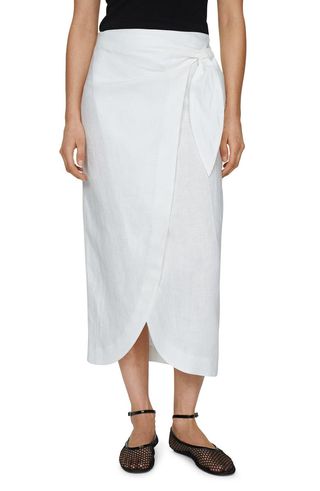 Wrap Front Linen Midi Skirt