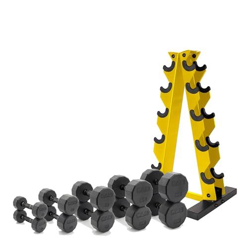150 Lb Black Handle Coated 12-Sided Dumbbell Set With Rack
