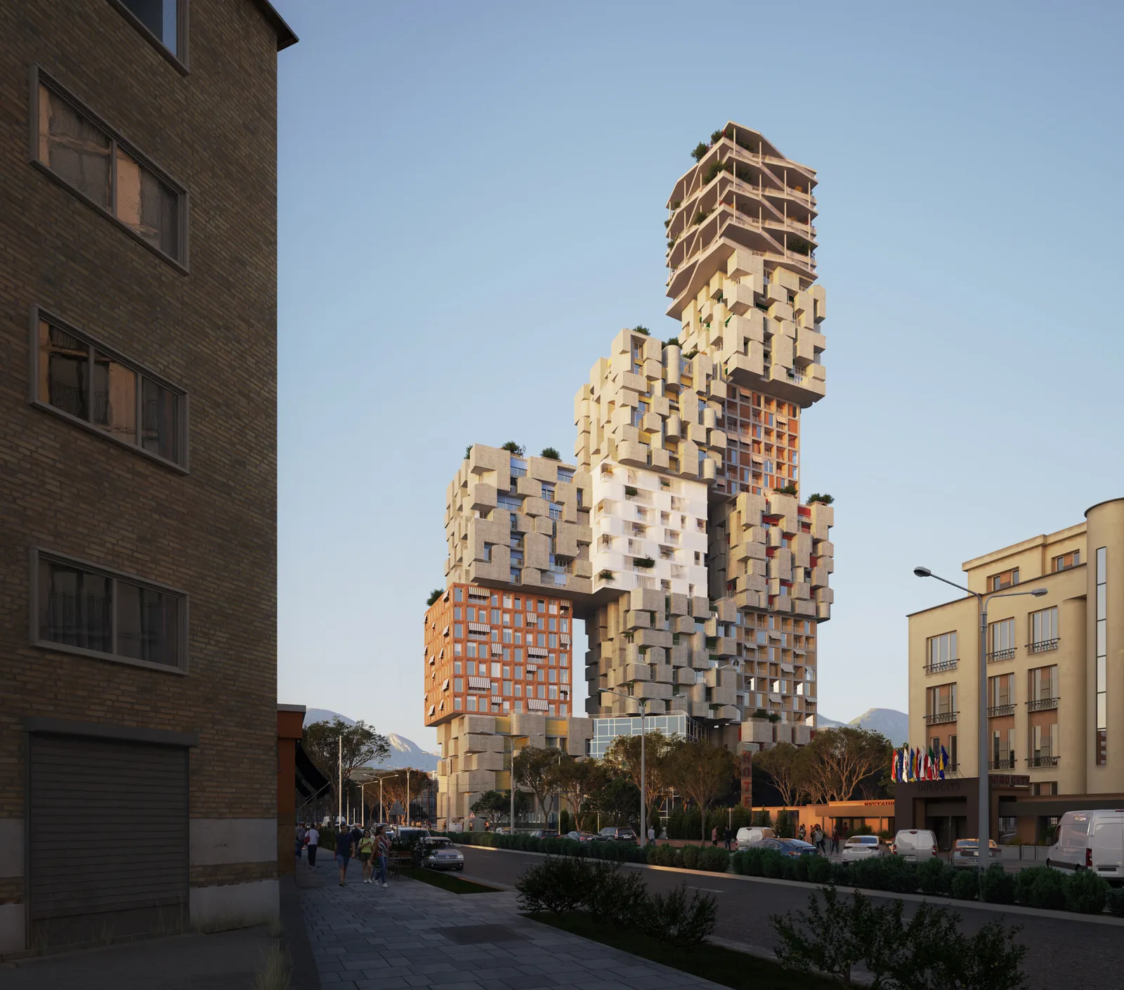 A render of Hora Vertikale in Tirana, Albania by OODA