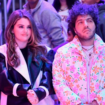 Selena Gomez and Benny Blanco watch the Los Angeles Lakers and the Miami Heat at Crypto.com Arena on January 03, 2024.