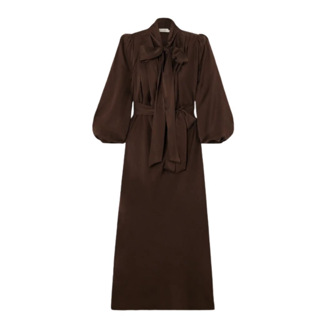 Zimmermann Billow pussy-bow belted silk-satin midi dress