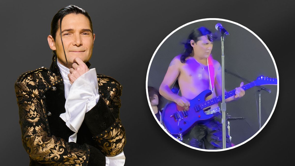 Corey Feldman photoshoot and live photo with EVH guitar composite