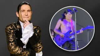 Corey Feldman photoshoot and live photo with EVH guitar composite