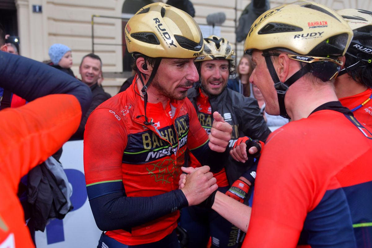 Niccolo Bonifazio (Bahrain-Merida) celebrates his win