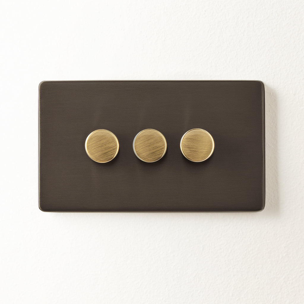 Three Gang 2 Way Florence Dimmer Switch in Bronze