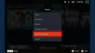 Steam Deck Switch to Desktop button.
