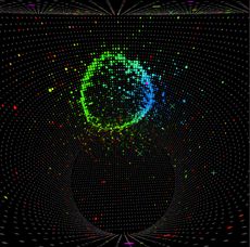 A candidate electron neutrino appears in the Super Kamiokande particle detector in Japan like this