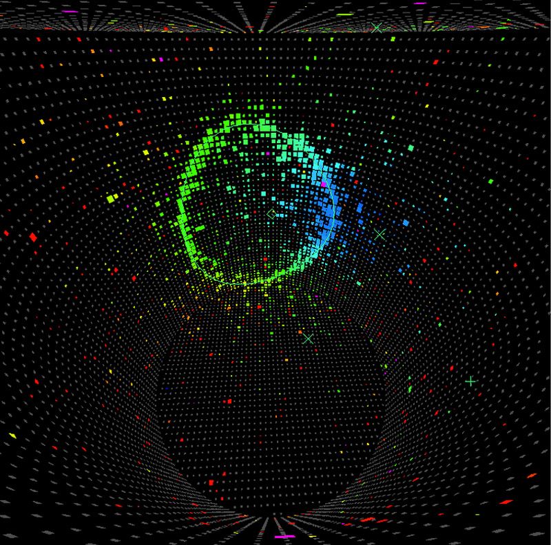 A candidate electron neutrino appears in the Super Kamiokande particle detector in Japan like this