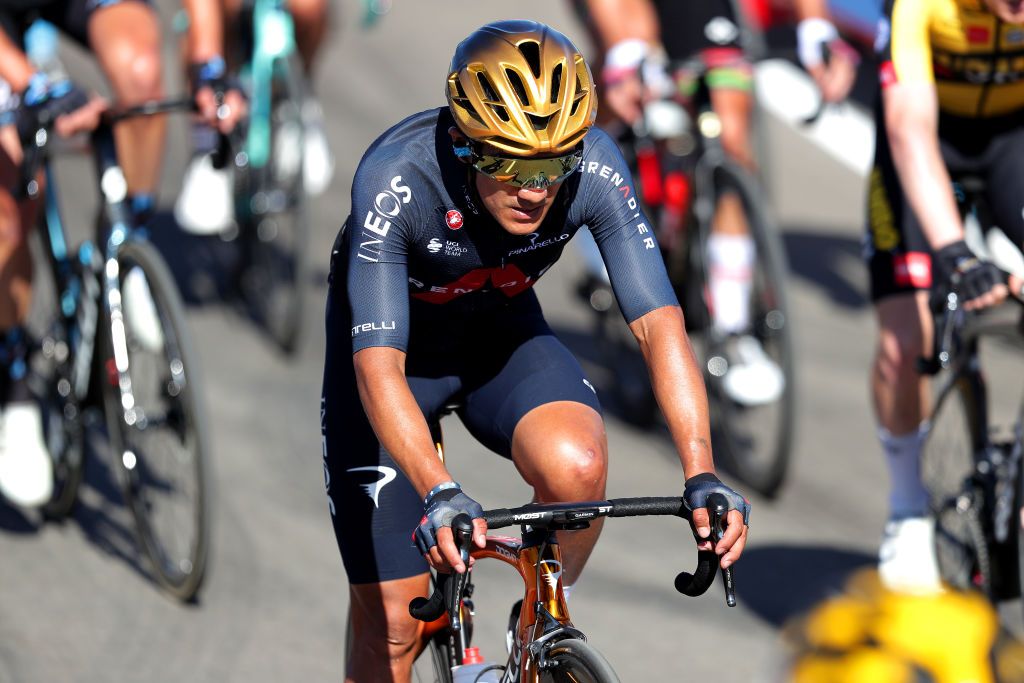 MOLINA DE ARAGON SPAIN AUGUST 17 Richard Carapaz of Ecuador and Team INEOS Grenadiers crosses the finishing line during the 76th Tour of Spain 2021 Stage 4 a 1639km stage from El Burgo de Osma to Molina de Aragn 1134m lavuelta LaVuelta21 on August 17 2021 in Molina de Aragn Spain Photo by Gonzalo Arroyo MorenoGetty Images