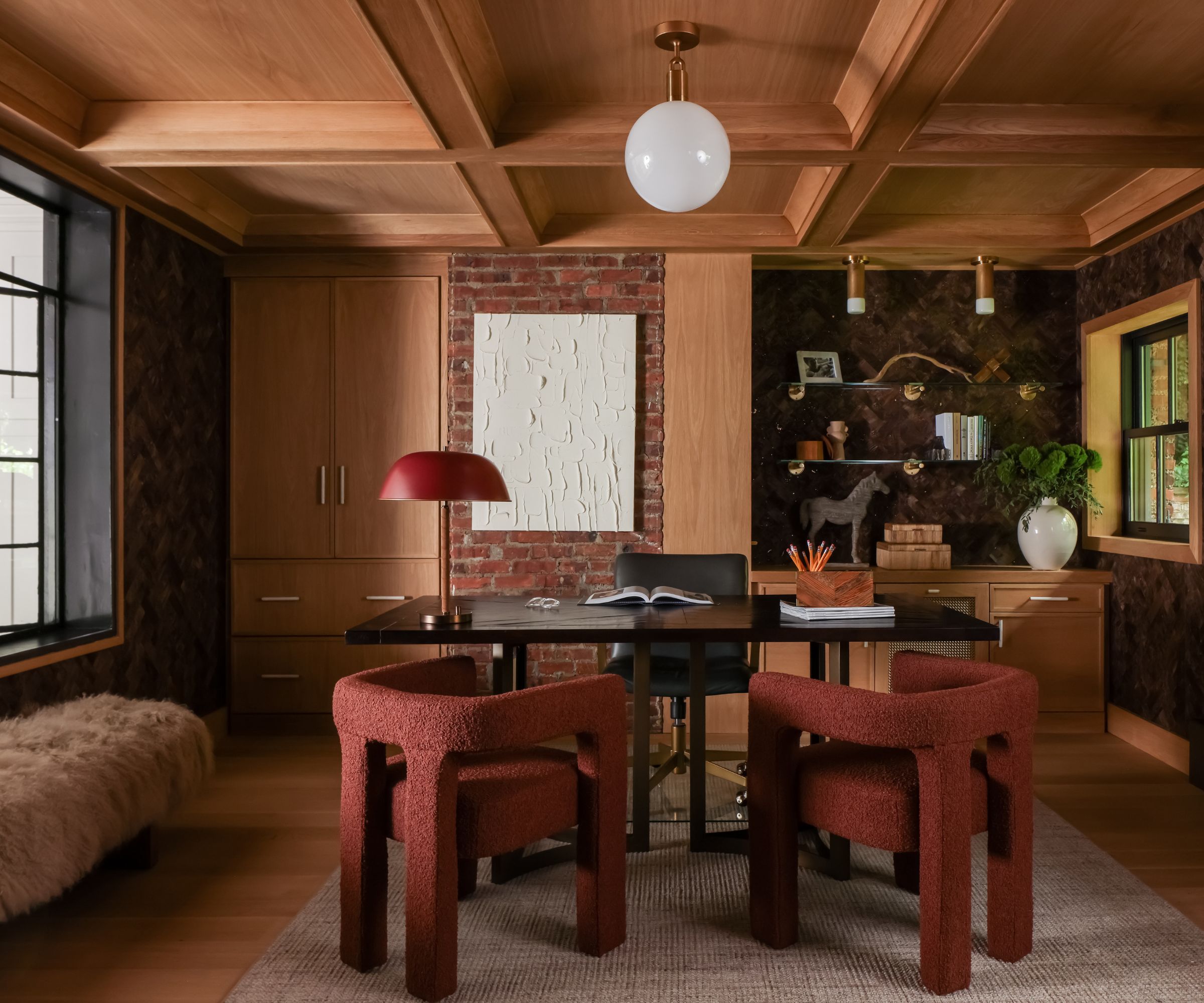 study with paneled ceiling