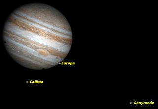 Three of Jupiter’s moons will be visible on Tuesday, Dec. 27, 2011.
