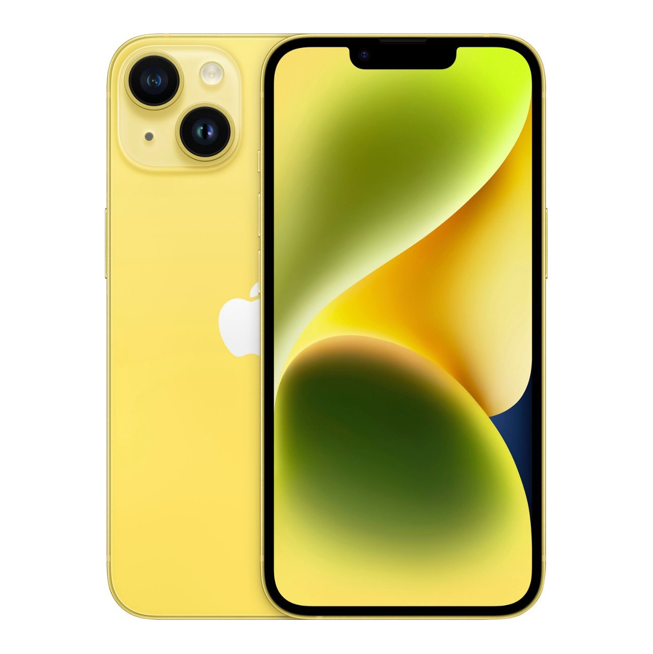 Apple iPhone 14 Product Card Render in yellow.