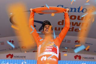Richie Porte celebrates winning the Tour Down Under