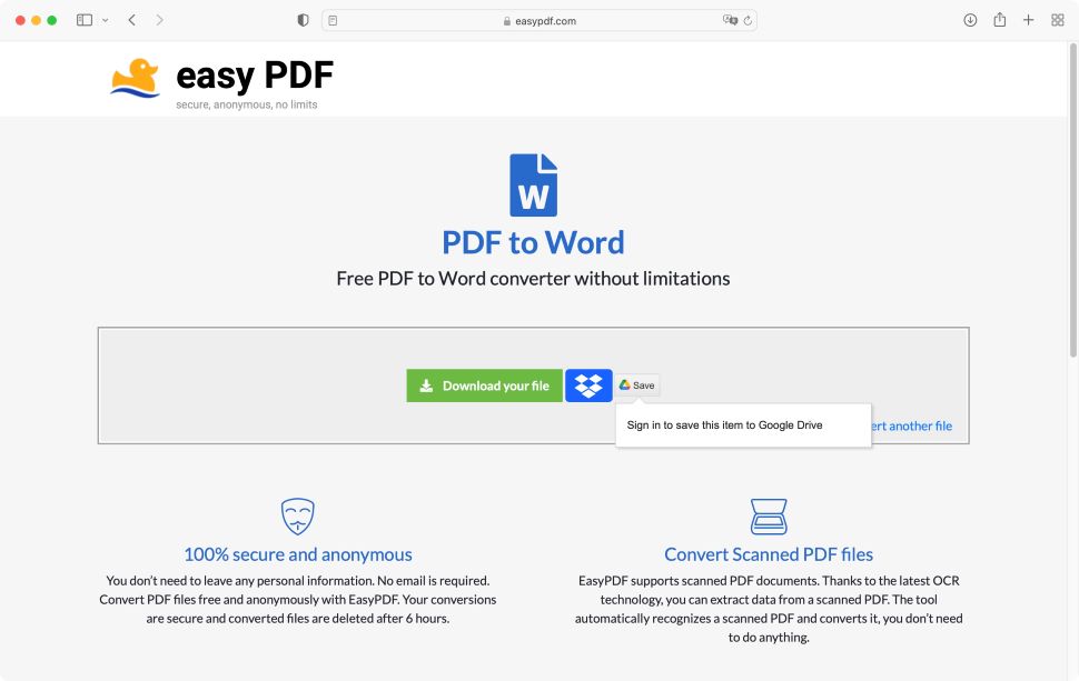 Conversion options in Easy PDF