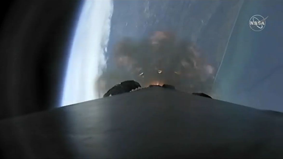 A view of Earth from SpaceX's Falcon 9 rocket during the launch of a Dragon cargo ship on the CRS-19 delivery mission Dec. 5, 2019.