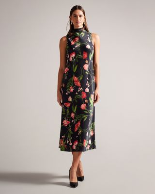 CONNIHH High Neck Floral Midaxi Slip Dress