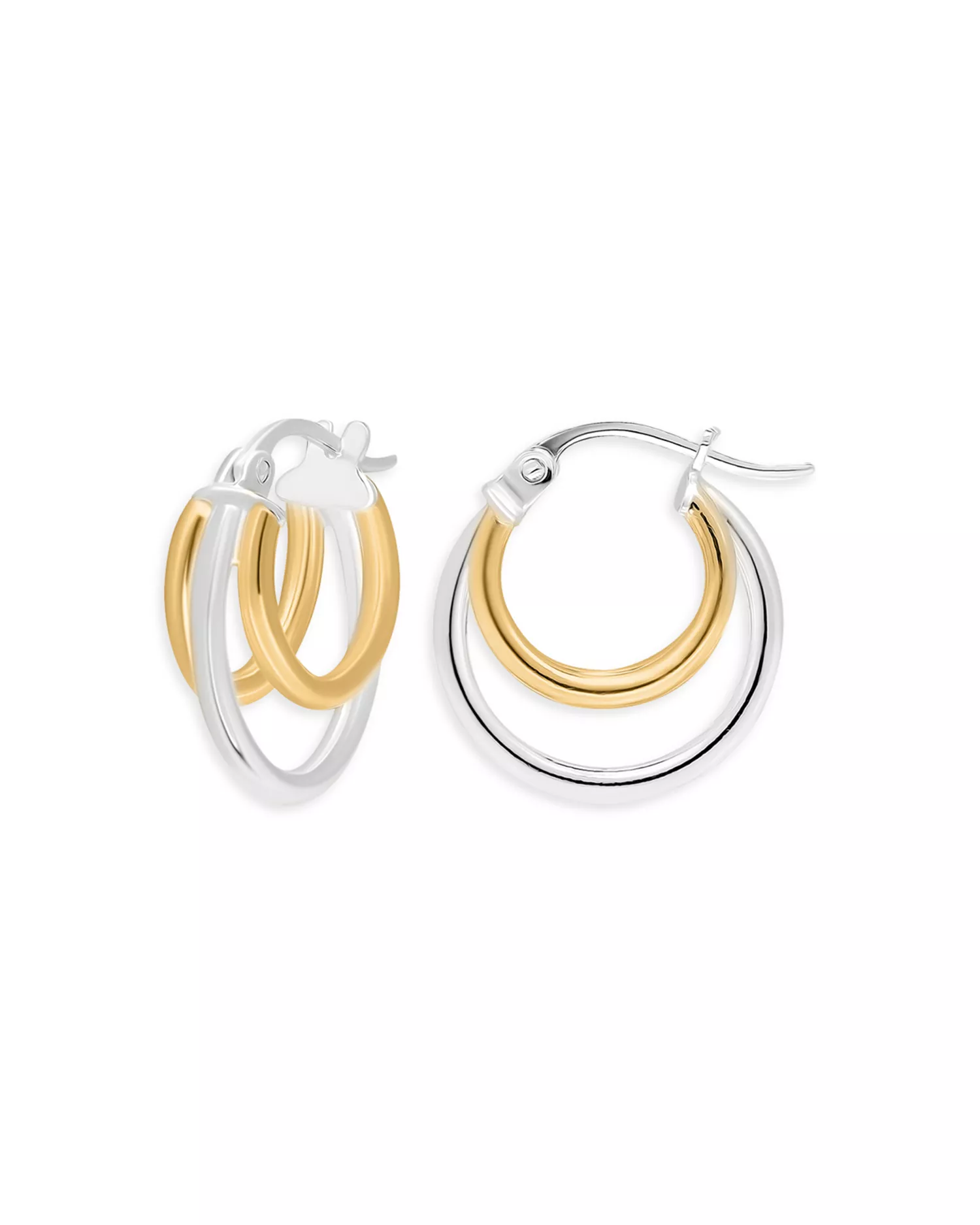 18k Gold-Plated &amp;amp; Sterling Silver Two-Tone Triple Hoop Earrings - Exclusive