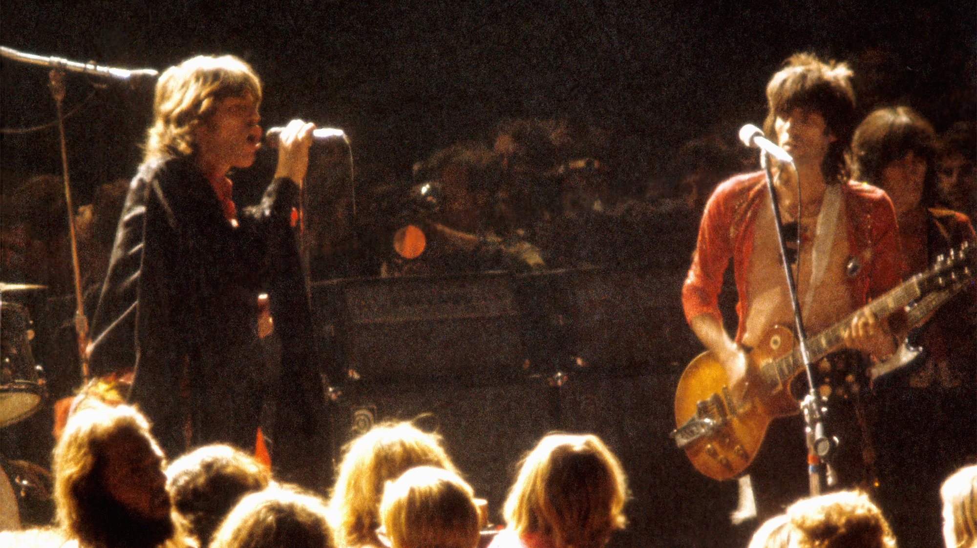 The Rolling Stones perform at the Altamont Speedway on December 6, 1969 in Livermore, California, Keith Richards is playing the 1959 Gibson Les Paul he sold to Mick Taylor in 1967.