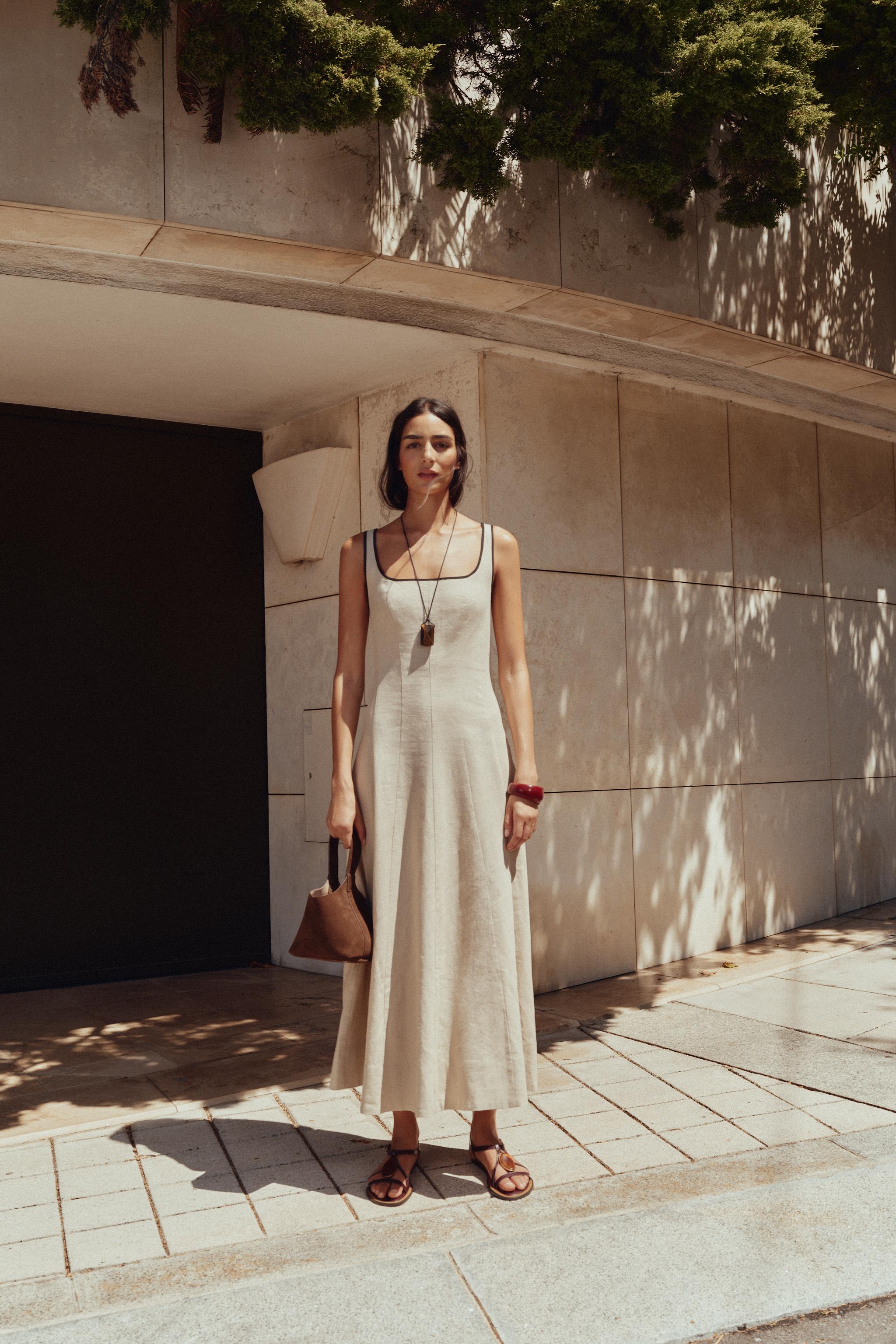 Contrast Trim Midi Dress
