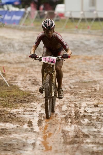 Willow Koerber (Trek World Racing) covered in mud