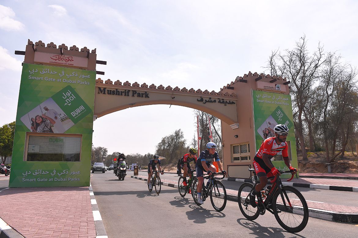 Nasser Almemari (Team UAE) leads the break on the final day of the Dubai Tour.