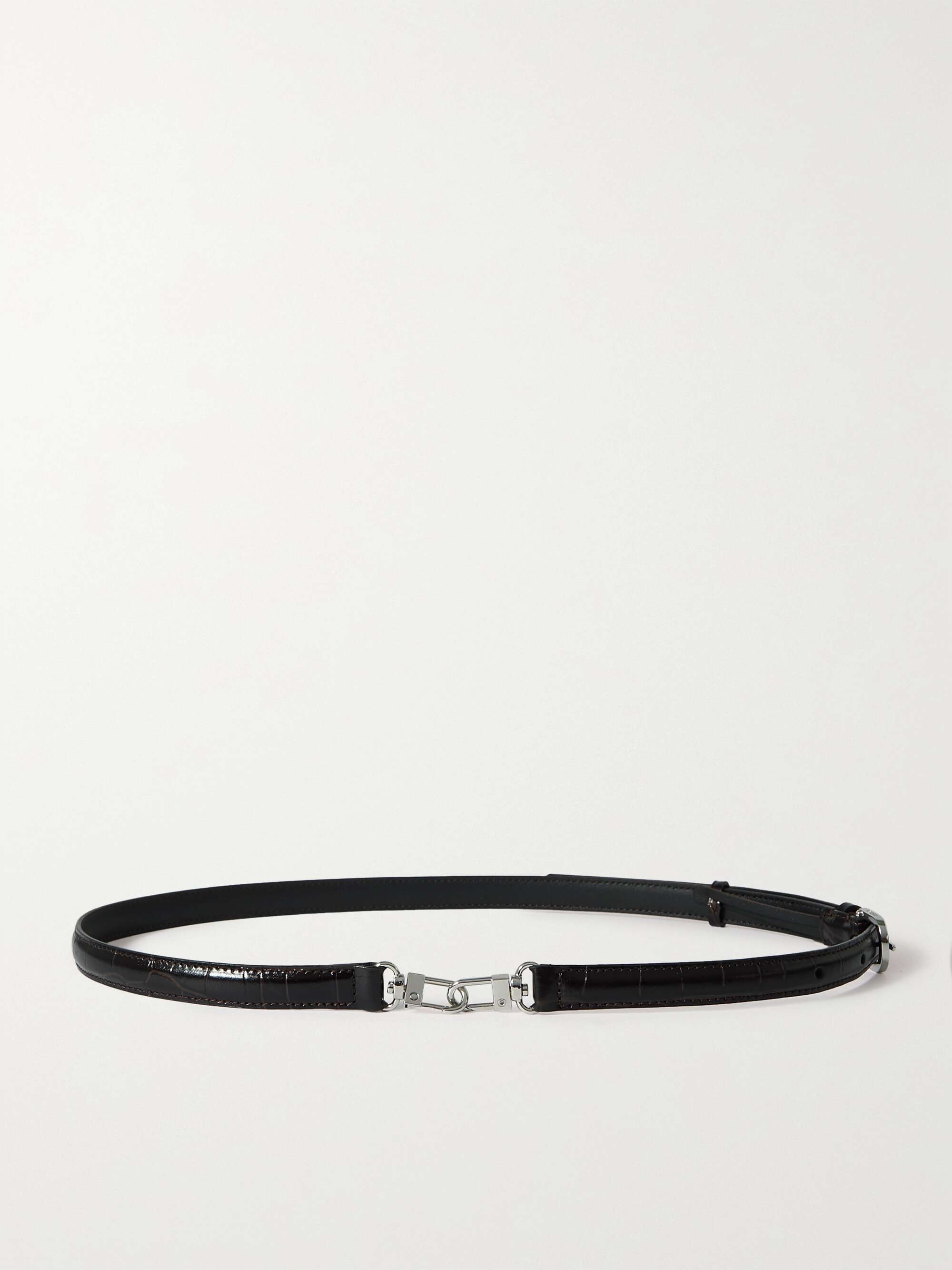 Embellished Croc-Effect Leather Belt