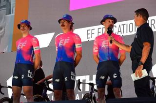 Michael Woods (EF Education First) is interviewed at the teams presentation ahead of the 2019 Tour Down Under