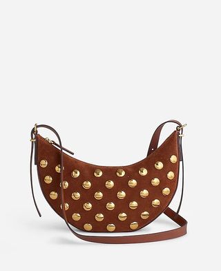 madewell brown suede crossbody with gold studs