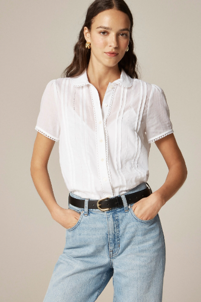 J.Crew, Button-Up Short-Sleeve Shirt in Cotton Voile