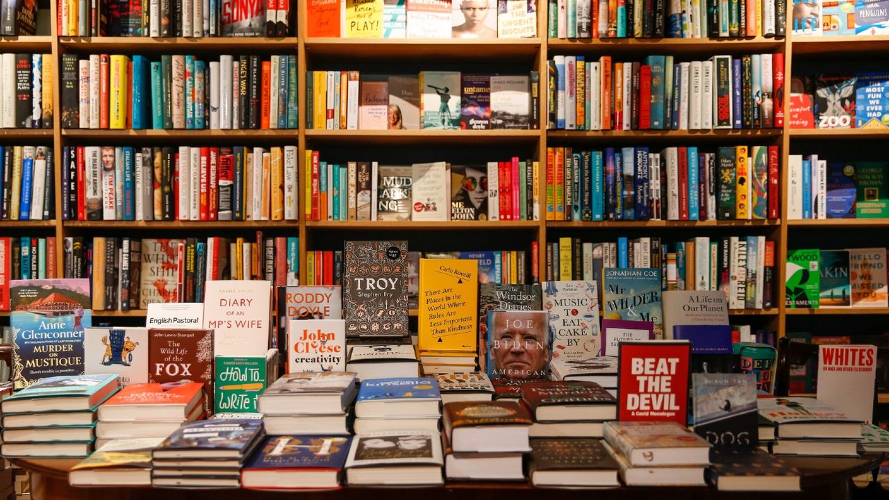 Books on display at the Barnes Bookshop in London