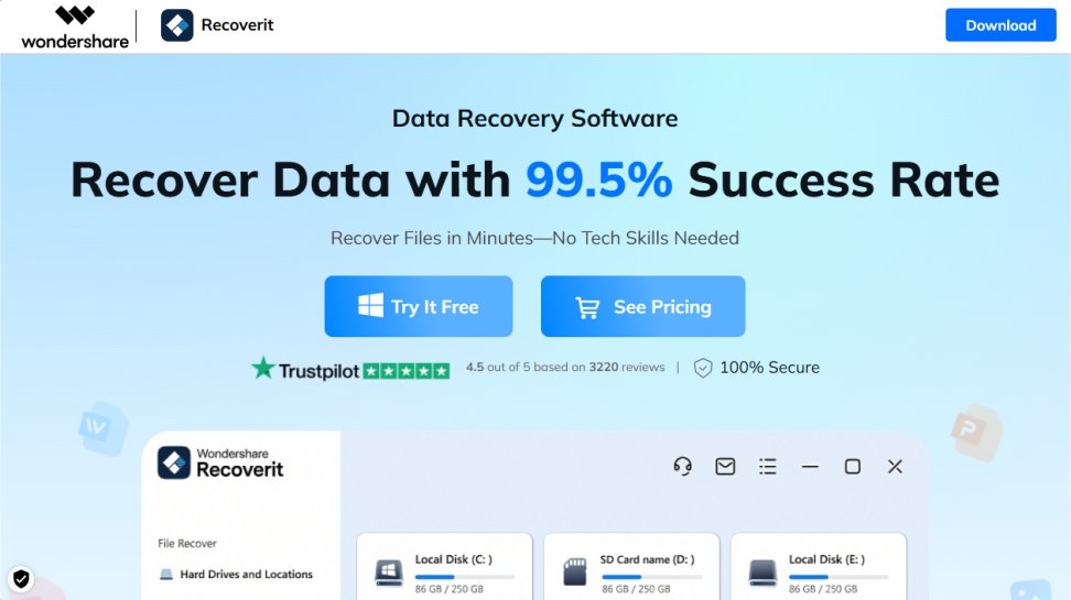 Wondershare Recoverit website screenshot (July 2025).