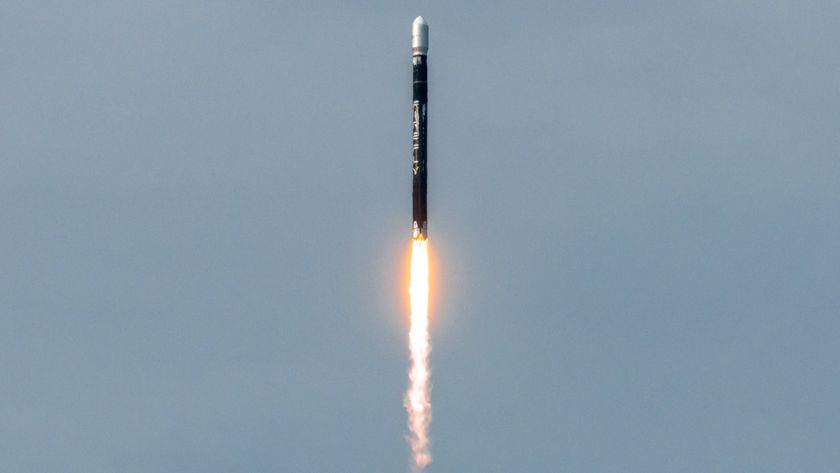 A black Firefly Aerospace rocket launches into space on Dec. 22, 2023