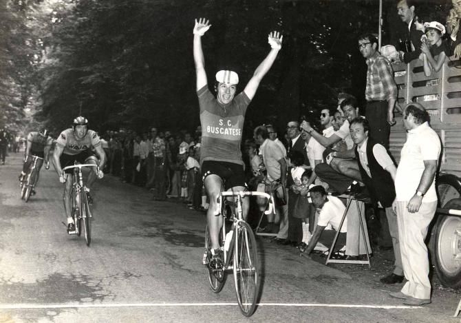 Bettini's first ever race photo: Giuseppe Saronni wins in Monza