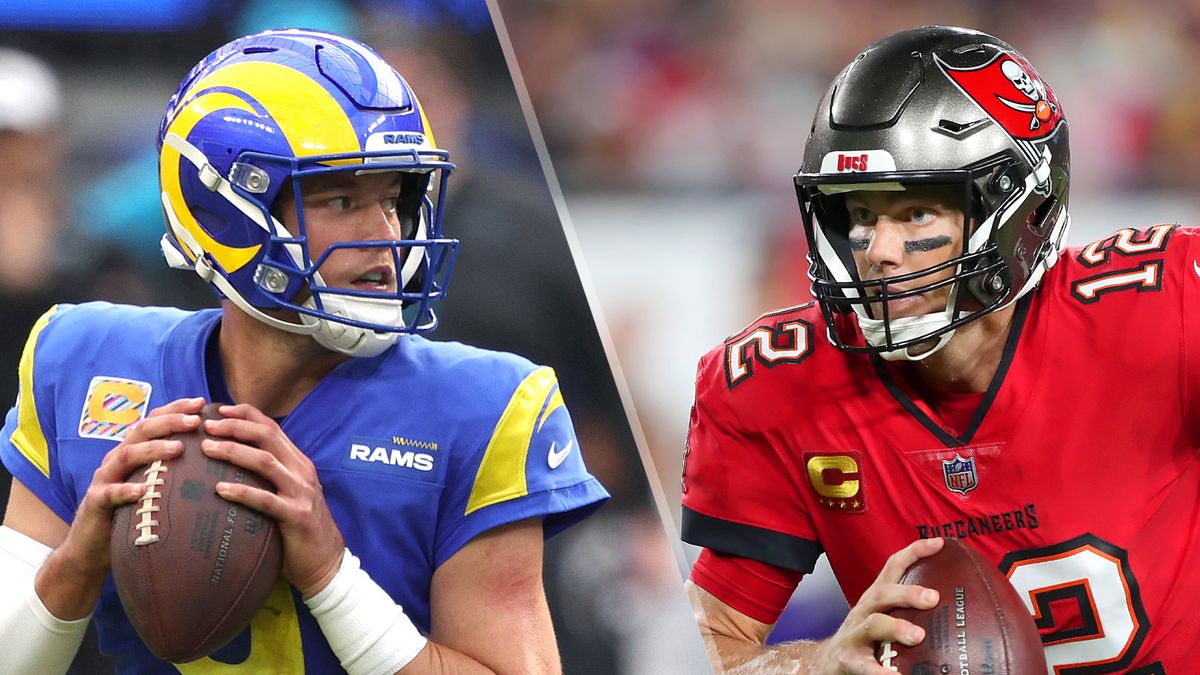 (L, R) Matthew Stafford and Tom Brady will face off in the Rams vs Buccaneers live stream